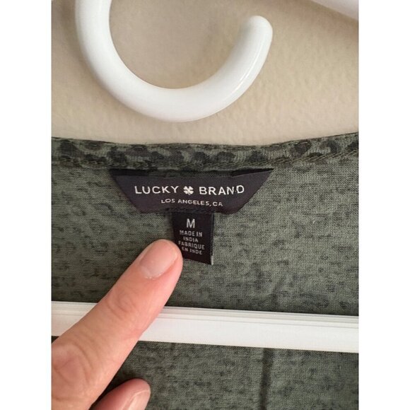 Lucky Brand Green Animal Print V-Neck Peplum Short Sleeved Top Size Medium - Picture 6 of 10